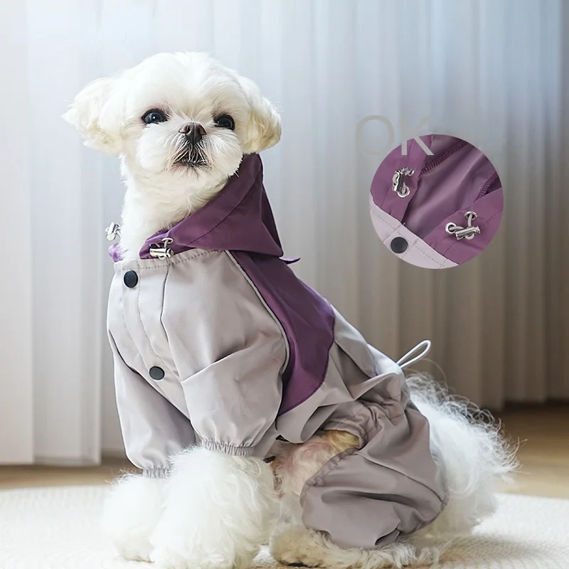 Pet Clothes Color Contrast Patchwork Four Seasons Raincoat Puppy Clothes Outdoor Waterproof All-Inclusive Four-Leg Cloak