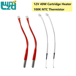 4pcs 12V 40W Cartridge Heater 6*20mm With XH2.54-2pin 100K NTC Thermistor  With PH2.0-2pin 150mm Heating Rod 3D Printer Hotend