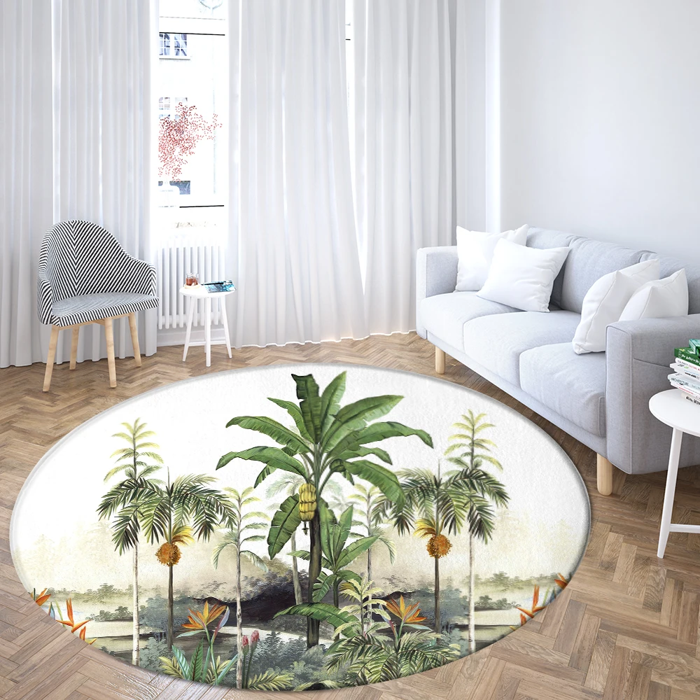 Landscape Illustration Round Rugs Rainforest Parrot Sofa Rug Home Living Room Bedroom Bathroom Floor Mats Print Decorate Carpet