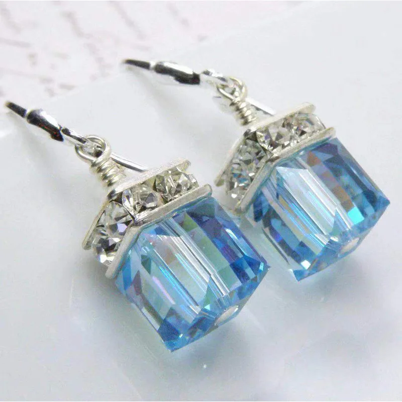 Lake Blue Water Drop Cubic Zirconia Earrings Women\'s High Quality Luxury Wedding To Attend The Banquet Shiny Jewelry Wholesale