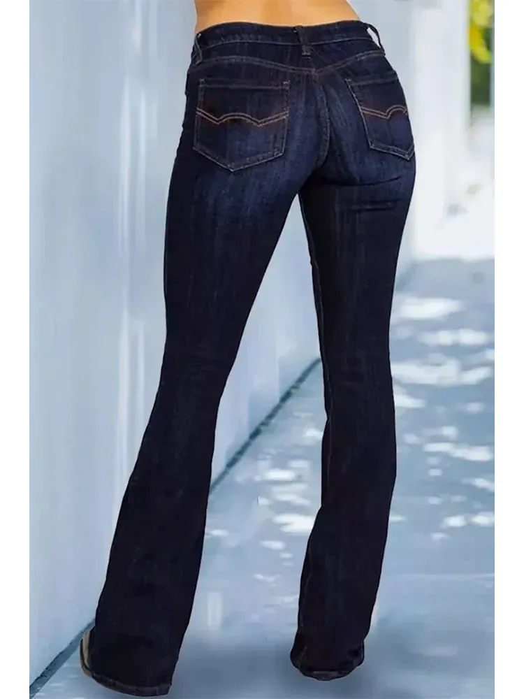 Midiross Vintage mid Waist Flare Jeans Women's Classic Straight Leg Stretch Denim Pants in Vintage Wash