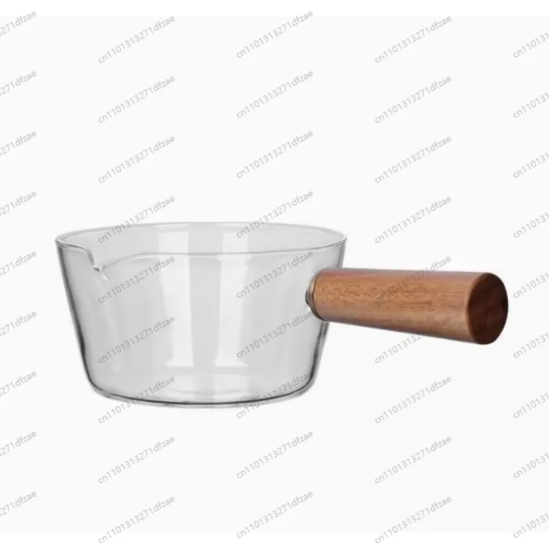 Sartén para salsa de vidrio multifuncional, sartén antiadherente para leche, olla calentadora de mantequilla, olla para estufa con mango de madera para sopa, leche, comida para bebés, hacer té