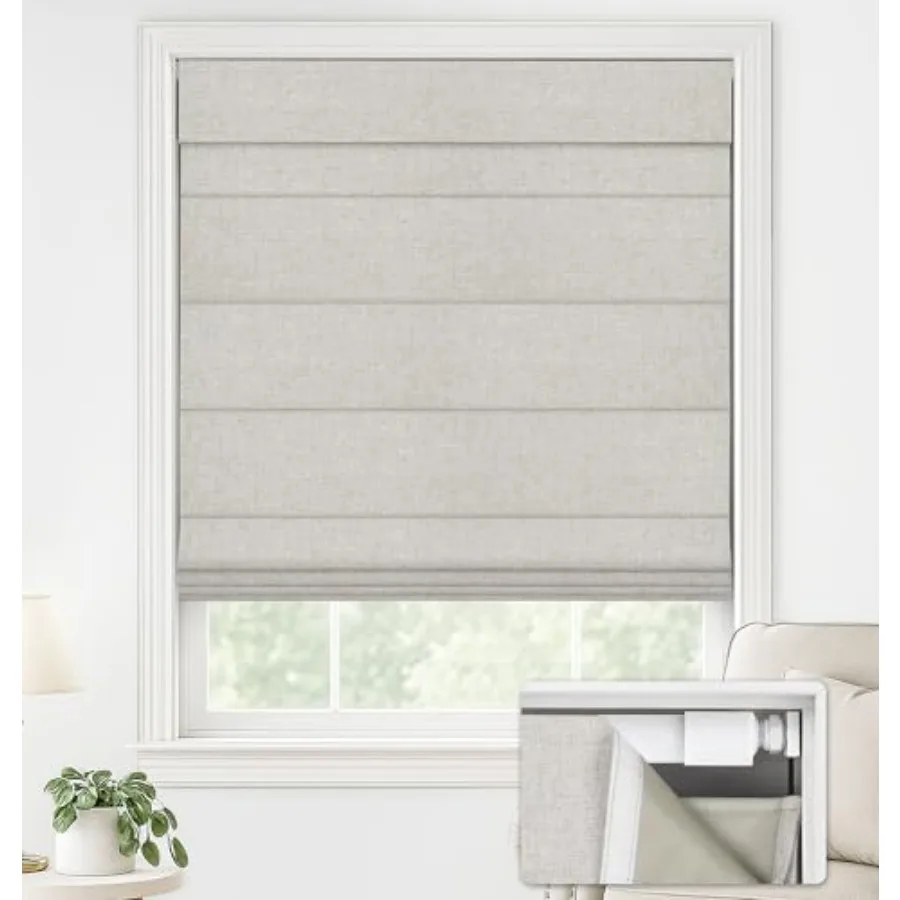

No Drill Roman Shades for Windows, Cordless Blackout Window Shades with UV Protection, Polyester Fabric for Bedroom and Living