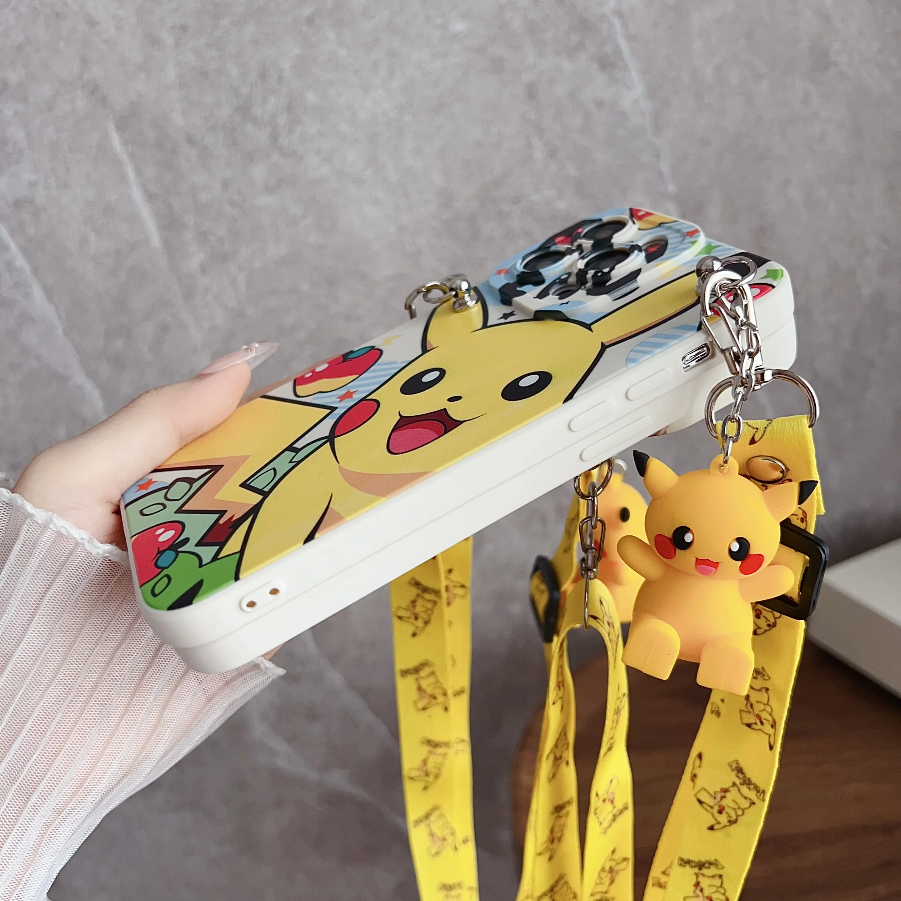 For Samsung Galaxy S7 S8 S9 S10 S20 S21 S22 S23 S24 Plus Ultra FE Cartoon Pika Case With Holder Rope