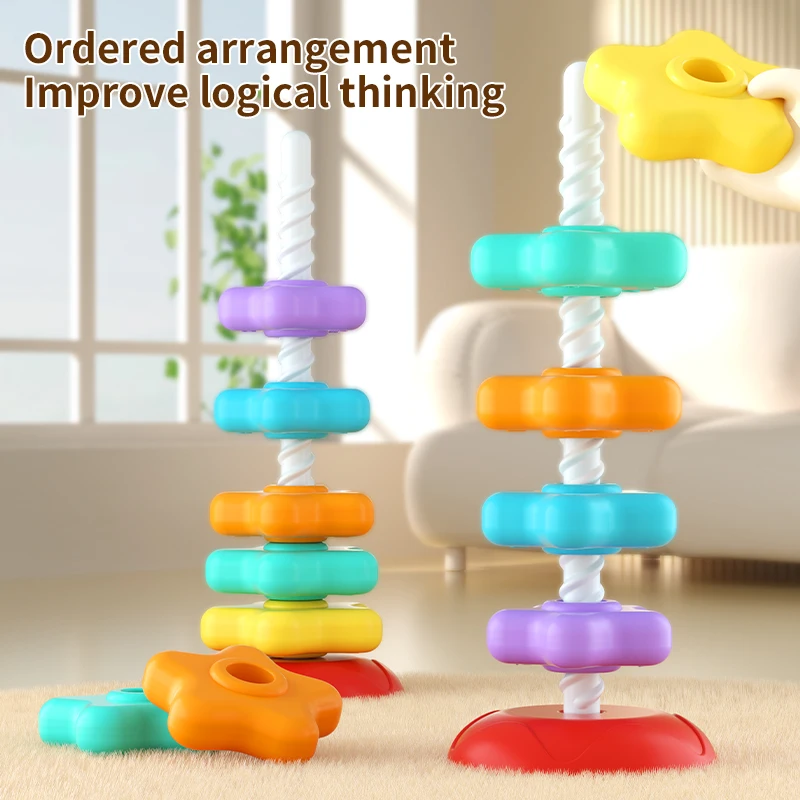 Baby Rainbow Tower Toy 5 Layers Rotating Early Education Toys That Enhance Concentration And Color Recognition Skills Infant Pla