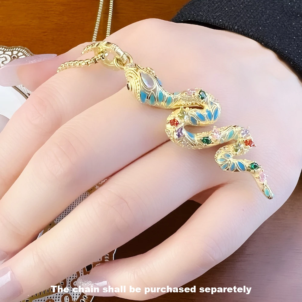 Pendant Golden-coloured Twisted Snake,Summer Boho Jewelry Pure 925 Sterling Silver Gift For Women