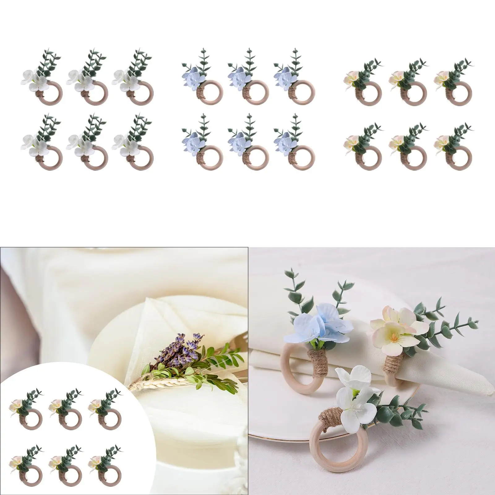 6 Pieces Serviette Buckles Silk Flower Napkin Rings Wooden Napkin Rings Decorative Decor Event for Kitchen Cafe Anniversary