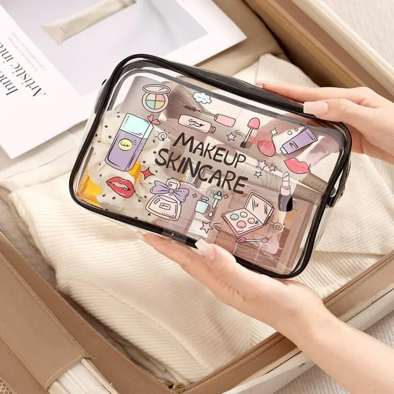1pc PVC Zippered Cosmetic Bag Clear Toiletry Bag for Women & Girls - Large Capacity Lightweight Travel Organizer