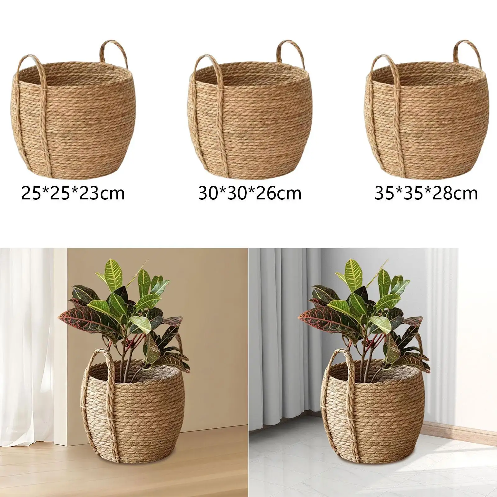 Woven Planter Basket with Handle Design Plant Pot Decorative Storage Basket for Yard Patio Farmhouse Bedroom Indoor Outdoor