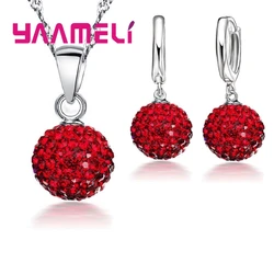Top Sale 925 Sterling Silver Jewelry Set CZ Crystal Zircon Inlay Paved Disco Ball Necklace Earrings for Woman Girls Wedding