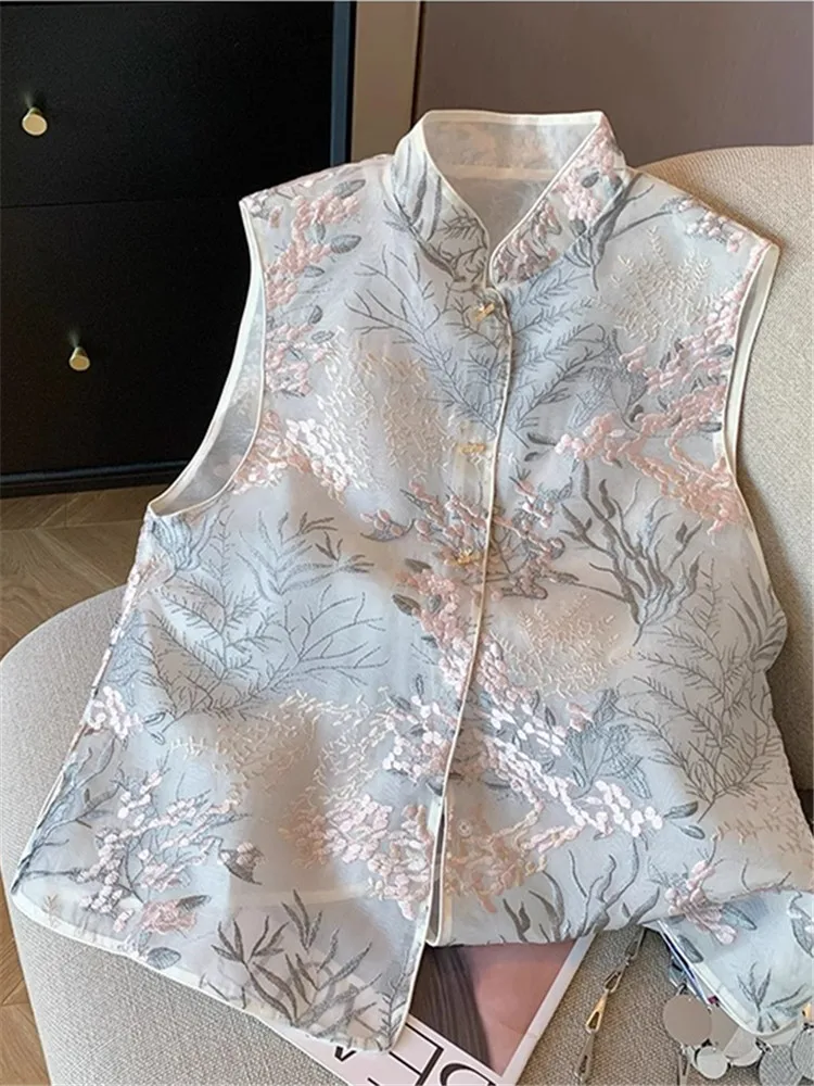 

2024 Summer New in Vest Women's Waistcoat New Chinese Style Vintage Embroidered Sleeveless Jacket Outerwear Female Clothing