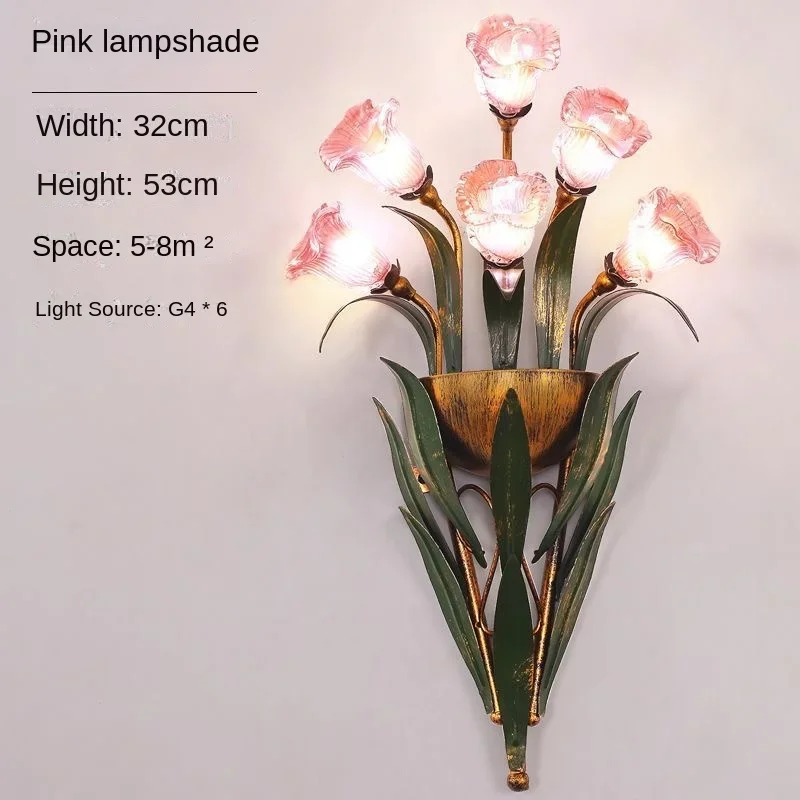 SANDYHA Vintage Amerikaanse Bloem Wandlamp Woonkamer Achtergrond Led Nachtlampje Slaapkamer Nachtkastje Home Decor Luces Para Cuarto