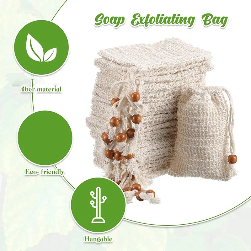 180 Pack Soap Exfoliating Bags,Soap Saver Made Sisal Mesh Soap Bag Bar Soap Bag With Drawstring For Bath & Shower Use