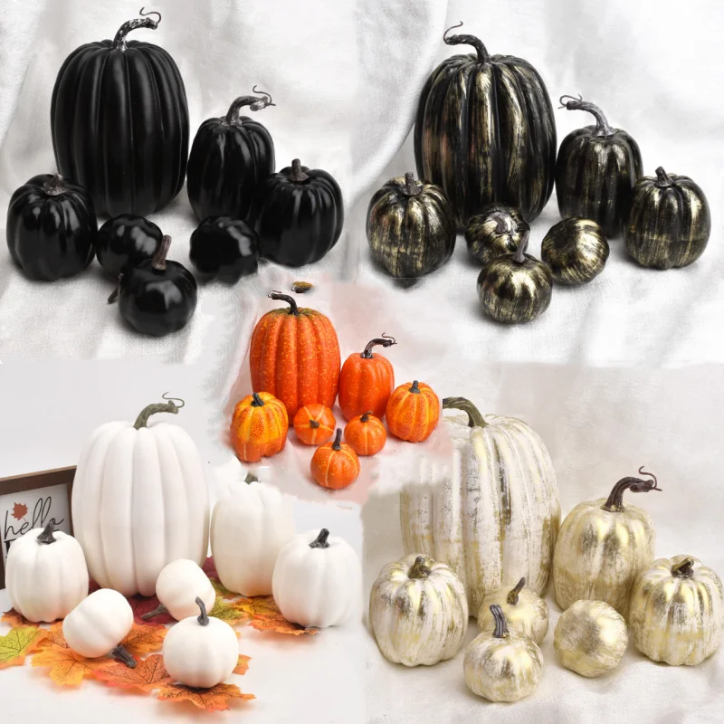 7Pcs Artificial Pumpkins Sets Fake Pumpkins Farmhouse Fall Harvest Table Halloween Decor Home Decoration Photo Props Ornaments