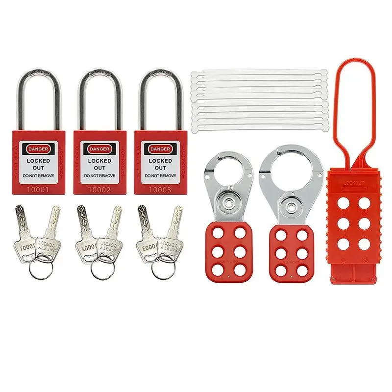 Lockout Tagout Set -Lockout Tagout Tag, Nylon Stropdas, Nylon Opbergtas, Roodveiligheidshangslot, Lockout Tagout Sloten (Rode Kit) -AEF7