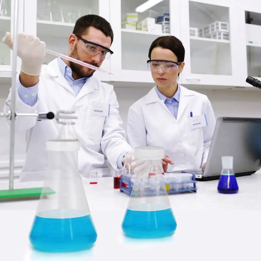 

6Pcs Clear Plastic Conical Flask with Scale Chemistry Lab Experiment for Students Flat Bottom Storage Bottles Flask