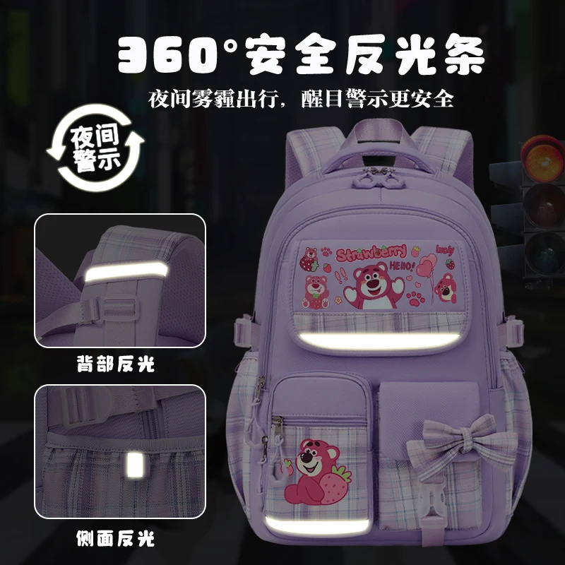 Mochila escolar con estampado de oso de fresa para adolescente, morral escolar de alta capacidad, bonita muñeca de puntada, novedad de 2024