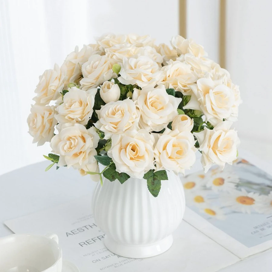 

5 Heads Angular Rose Artificial Flowers For Wedding Arch Home Decorative Supplies Christmas Party Decoration Accessory Scrapbook