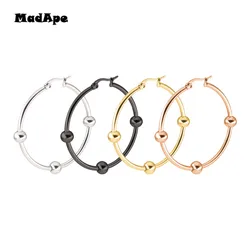 MadApe Simple Beads Round Hoop Earrings Stainless Steel Fashion Women Gold Color Ear Eircle Jewelry 4 Size Lady Gift Boucles