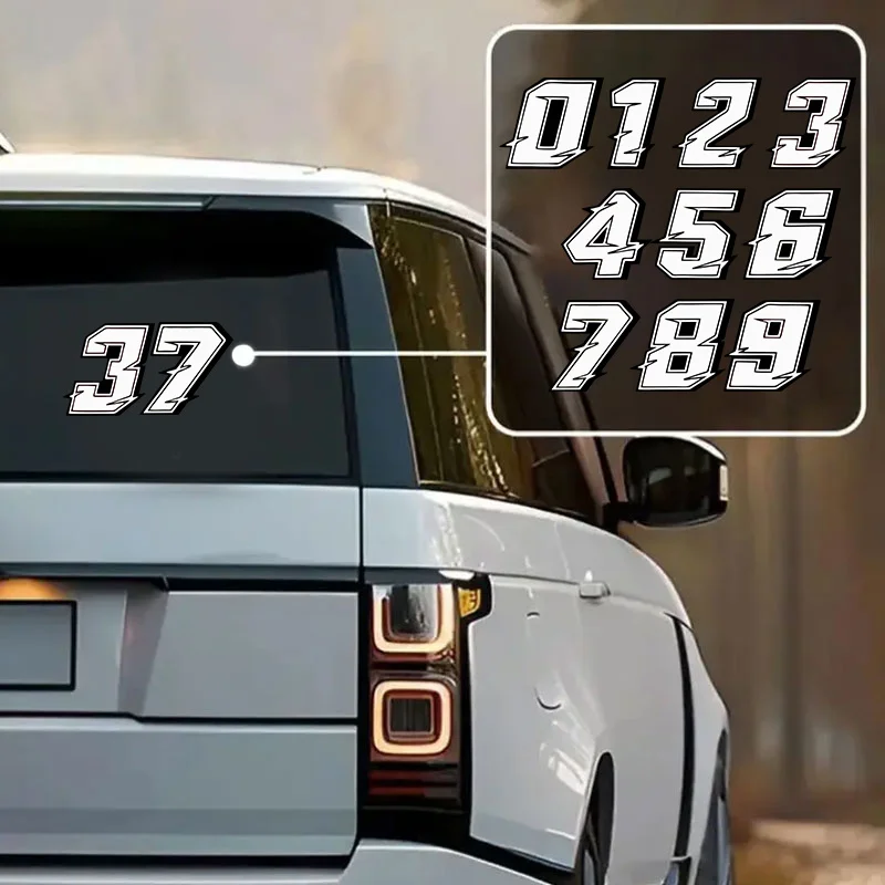 

2 шт. белых виниловых наклеек с гоночными номерами - водонепроницаемые, прочные стикеры для шлемов, обтекателей, топливных баков и крыльев