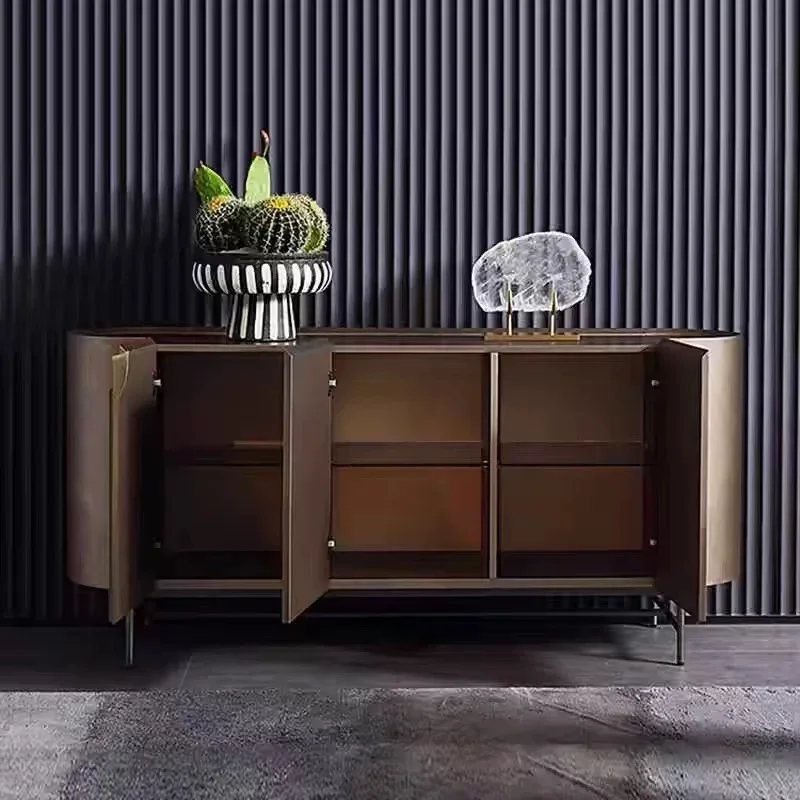 

Современный минималистичный шкаф-буфет цвета шампань с металлической краской, мебель для прихожей и гостиной, приставной шкаф в стиле лайт-люкс, скандинавский дизайн