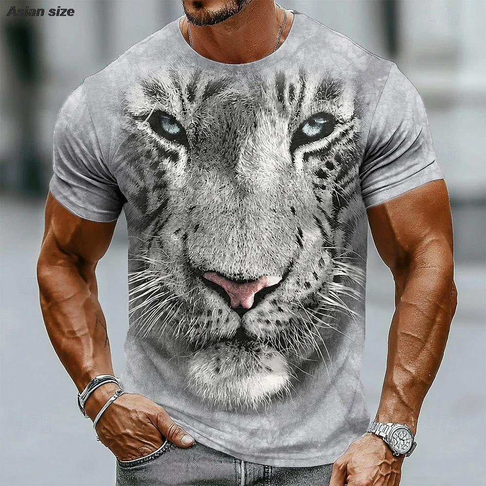 White Tiger Animal 3D Print Men T‑Shirt Casual Crew Neck Short Sleeve Fashion Tops