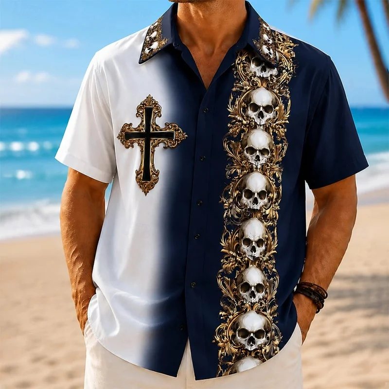 Men's Shirt Hawaii Summer Beach Vacation Style Men's Short Sleeve Shirt Flip Collar Cardigan Loose Beach Men's Shirt XS-6XL