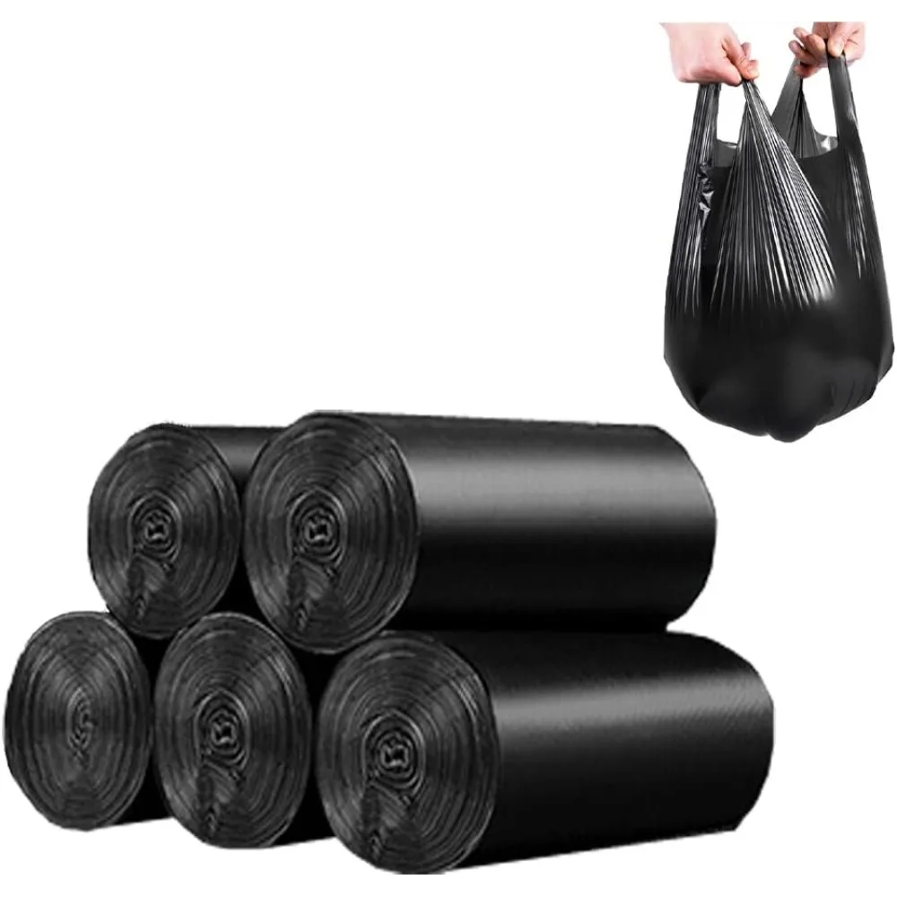

100 Small Black Trash Bags, 4 Gallon Size, Durable PE Material with Handles, 46x60cm