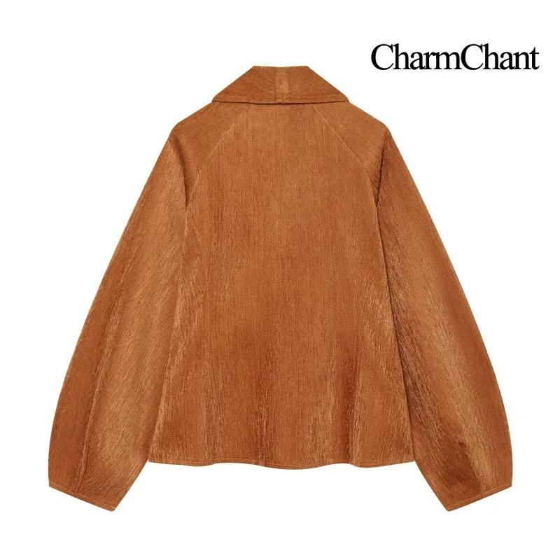CHARMCHANT Womens Long Sleeve Corduroy Blazer Shawl Collar Double Breasted Raglan Wide Cuffs Short Relaxed Fit Fall 2026