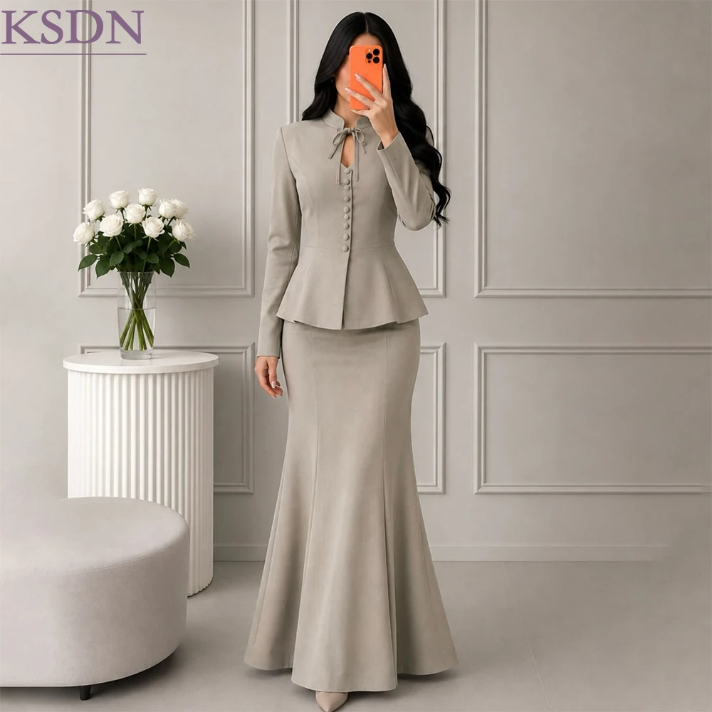 Fashion Women's Suits Dress Customized Single Breasted Stand Lapel 2 Piece Jacket Skirts Festival Luxury Female Clothing