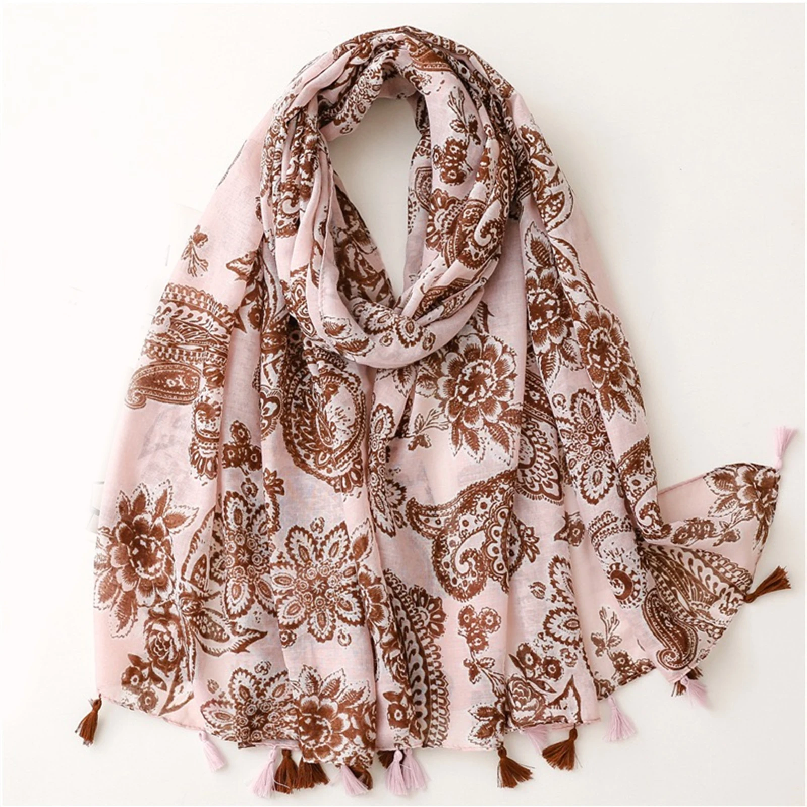 

The Four Seasons Fashion Tassels Shawls New Cotton and linen Beach Towel, Female Print Warm Bandanna 180 * 85cm Muslim Headscarf