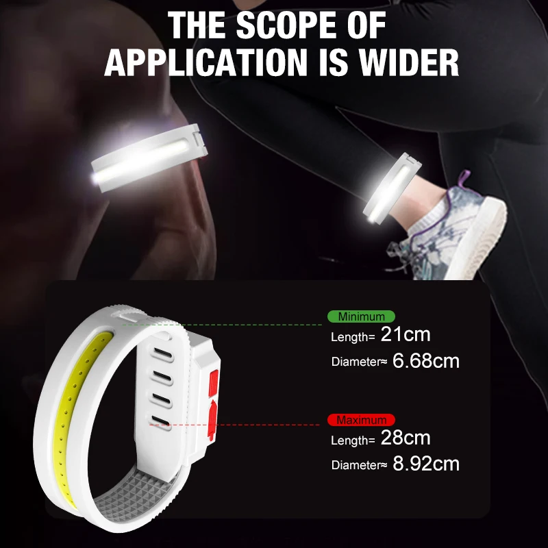 COB Night Running Armband LED Light، الرياضة في الهواء الطلق، وامض USB قابل لإعادة الشحن، آمن للذراع، سوار تحذير الساق
