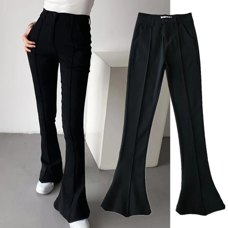 

Dave&Di High Street Splicing Flare Pants Women Summer Ins Fashion Blogger Retro Supper Skinny Slim Pants