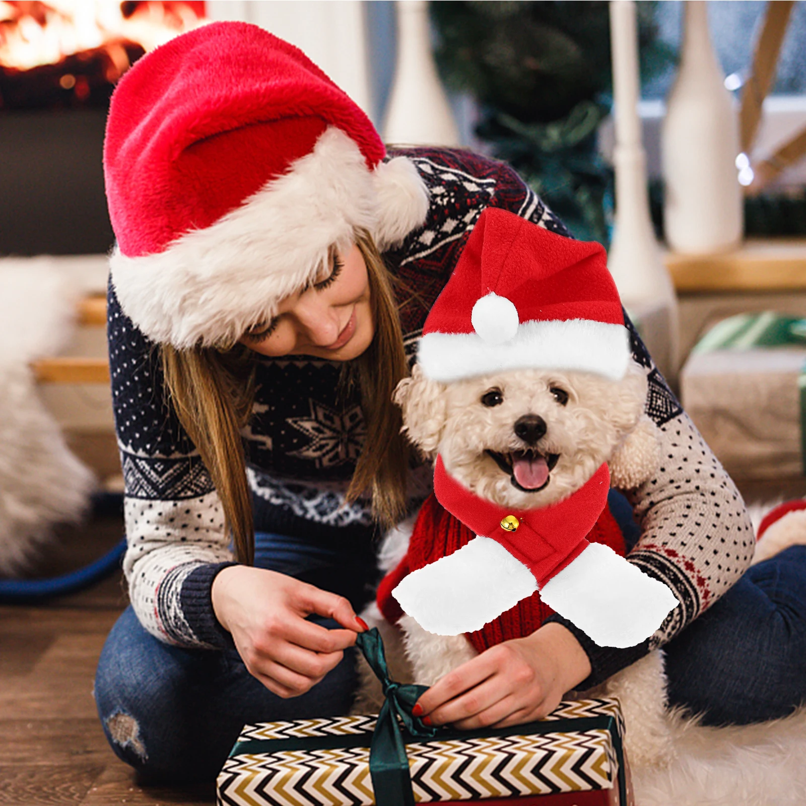 

1Set Pet Christmas Scarf and Hat Set Cozy Breathable Xmas Costume for Dogs Cats Winter Cosplay Party Accessories