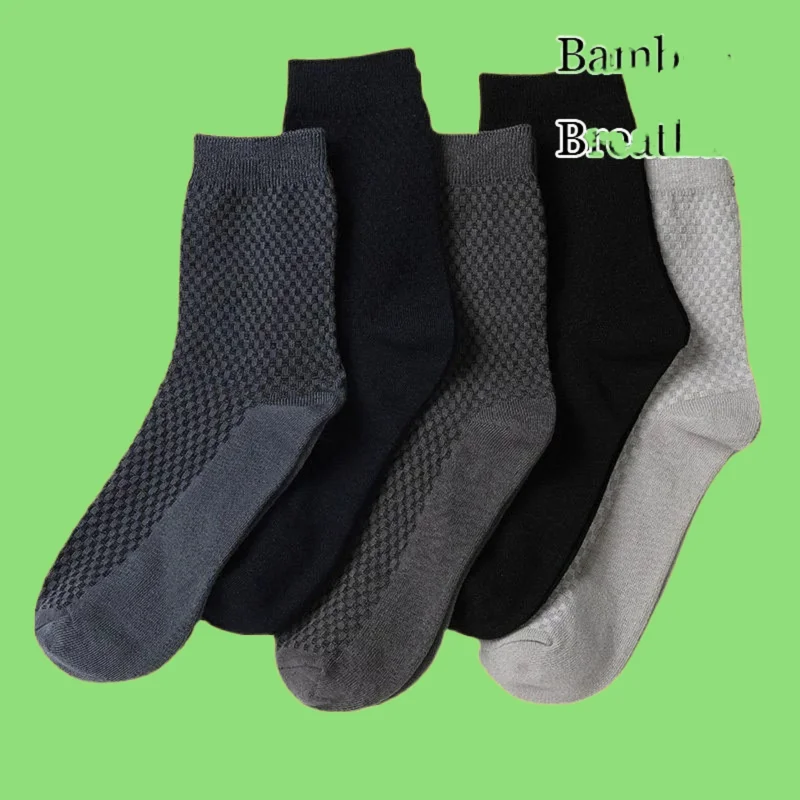 

5 Pairs Fashion Men's Bamboo Fiber Crew Casual Socks Men Summer Winter Business Breathable Black Male Dress Ankle Socks