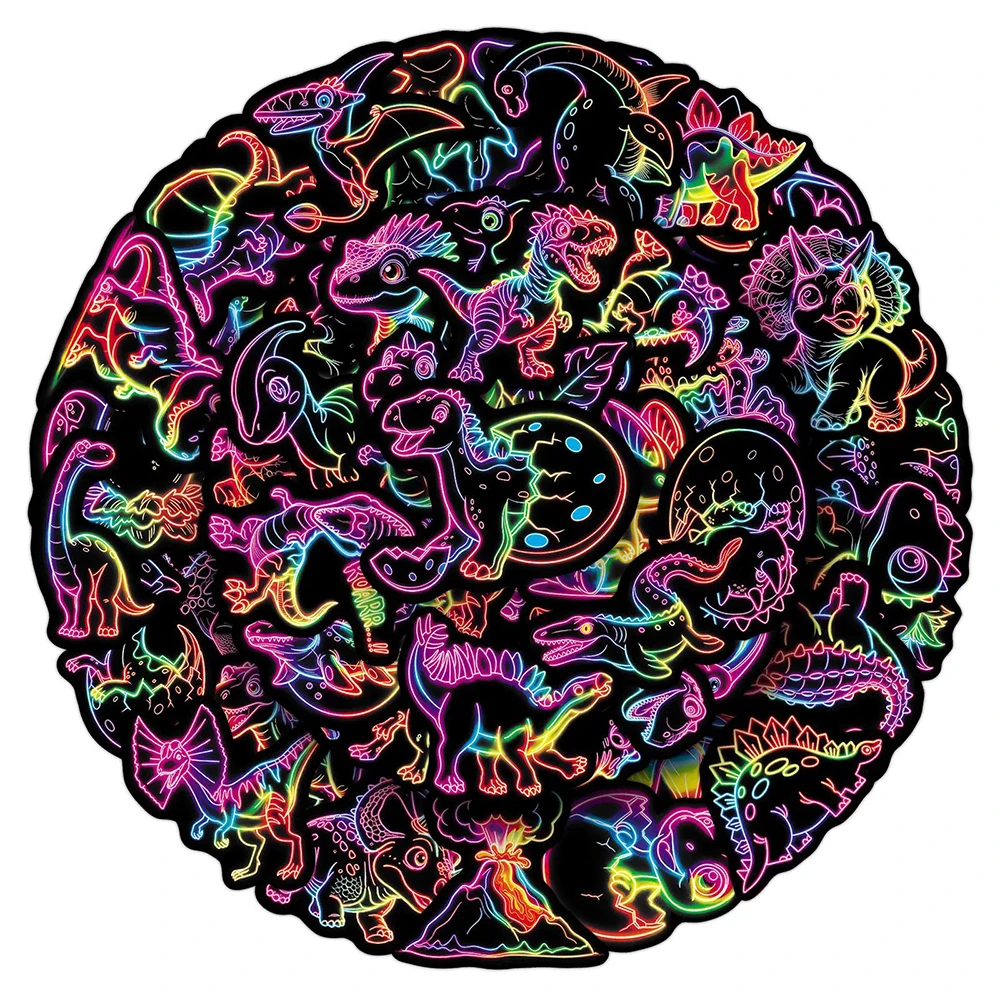 10/30/50pcs Cool Dinosaur Stickers Neon Style Animal Cartoon Decals DIY Luggage Phone Case Laptop Cute Sticker Packs
