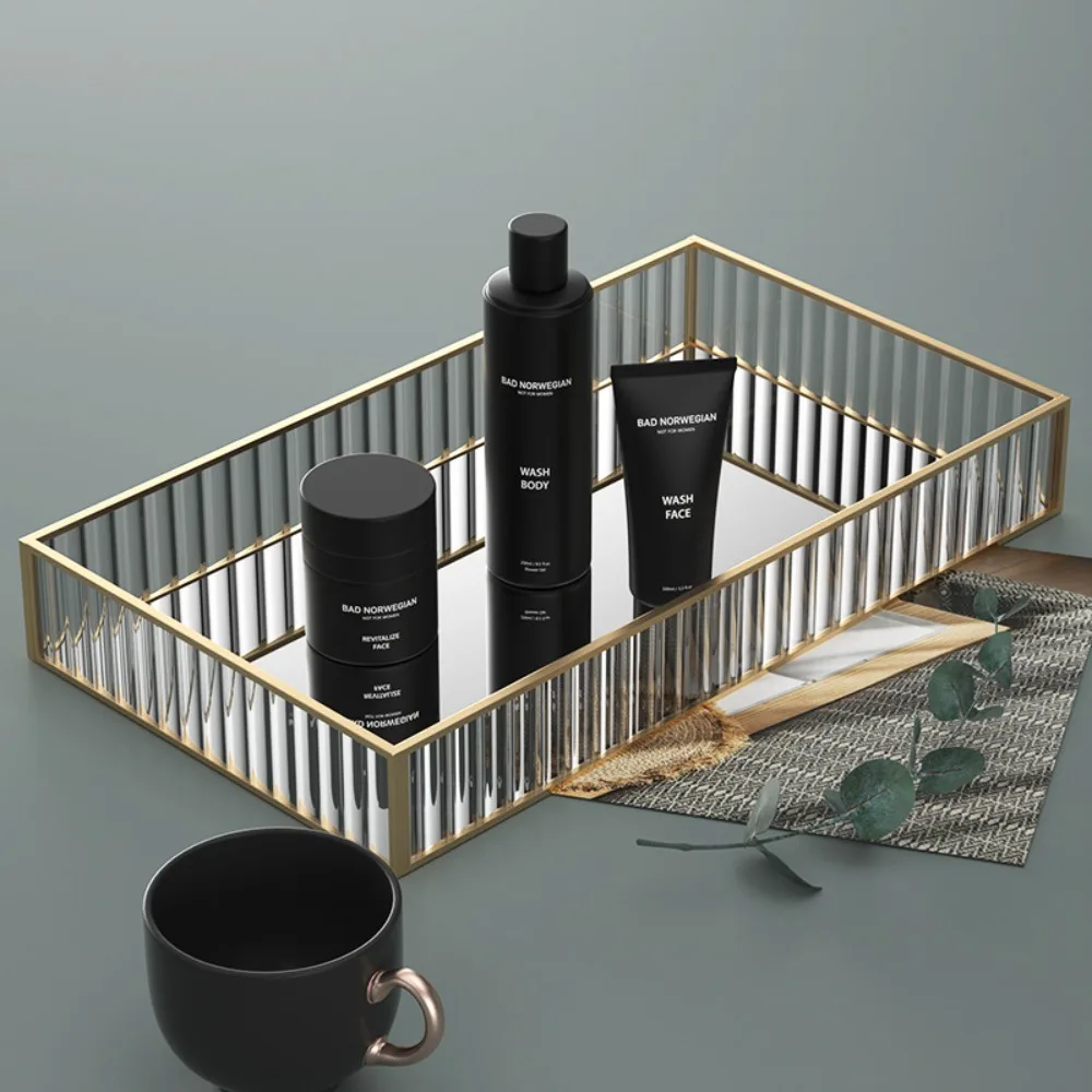 

High Appearance Level Striped Glass Cosmetic Storage Aromatherapy Tray Desktop Storage Box Living Room Dining Room Tea Tray