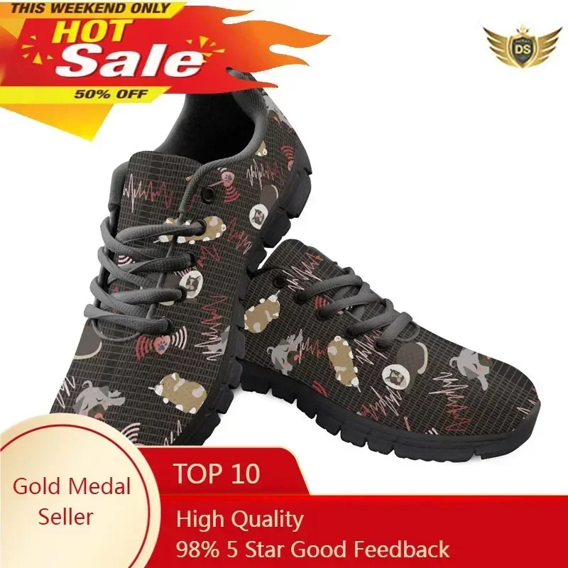 

Dog Veterinary Design Women Summer Mesh Sneakers Cartoon Casual Nurse Flat Shoes New Ladies Lace-up Footwear