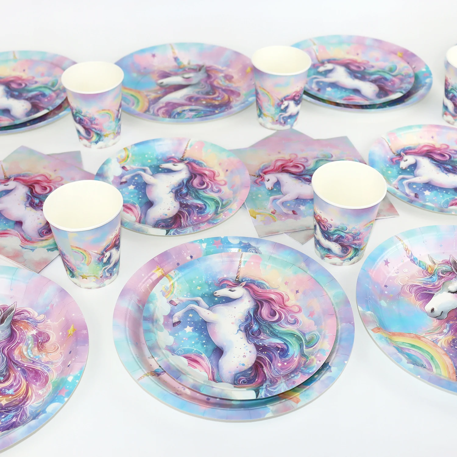 Regenbogen Einhorn Geburtstagsdekorationen Einweggeschirr Set 1. Geburtstag Party Dekor Babyparty Einhorn Thema Partyzubehör – Detail 3