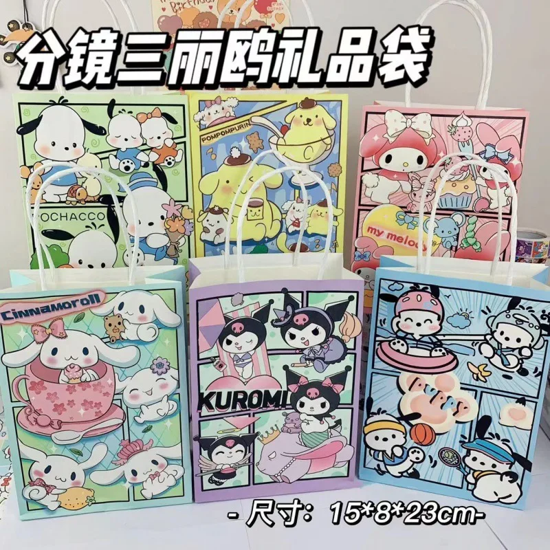 

New 6-50pcs Cute Cartoon Gift Bag Sanrio Melody Kuromi Cinnamoroll Shopping Handheld Paper Bag Stationery Store Packaging Bag