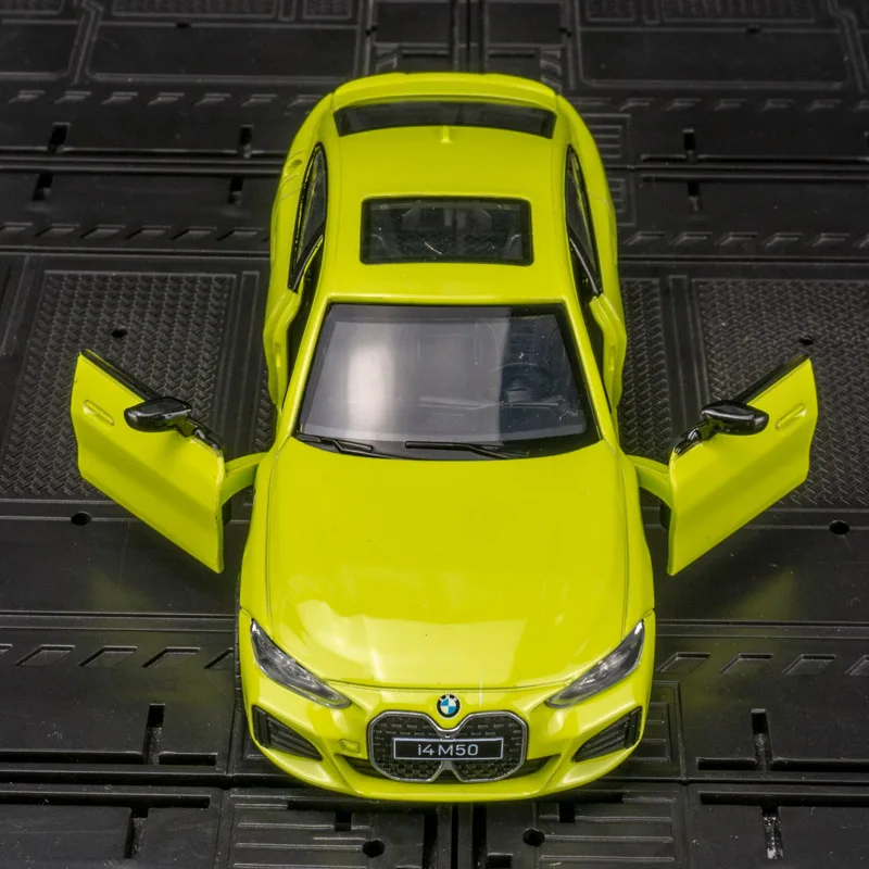1:34 BMW i4 M50 nova liga de energia modelo de carro ornamentos coleção crianças carro pull-back 2 portas podem ser abertas acabamento fino