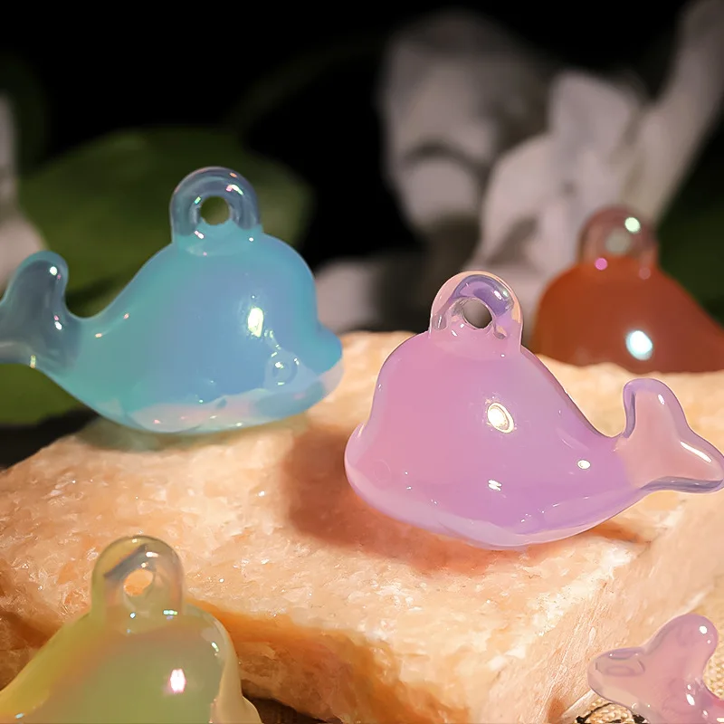 10PCS 25x36mm Little Dolphin Acrylic Pendant Accessories UV Plated Bubble Jelly Shell Dolphin Beads DIY Keychain Accessory