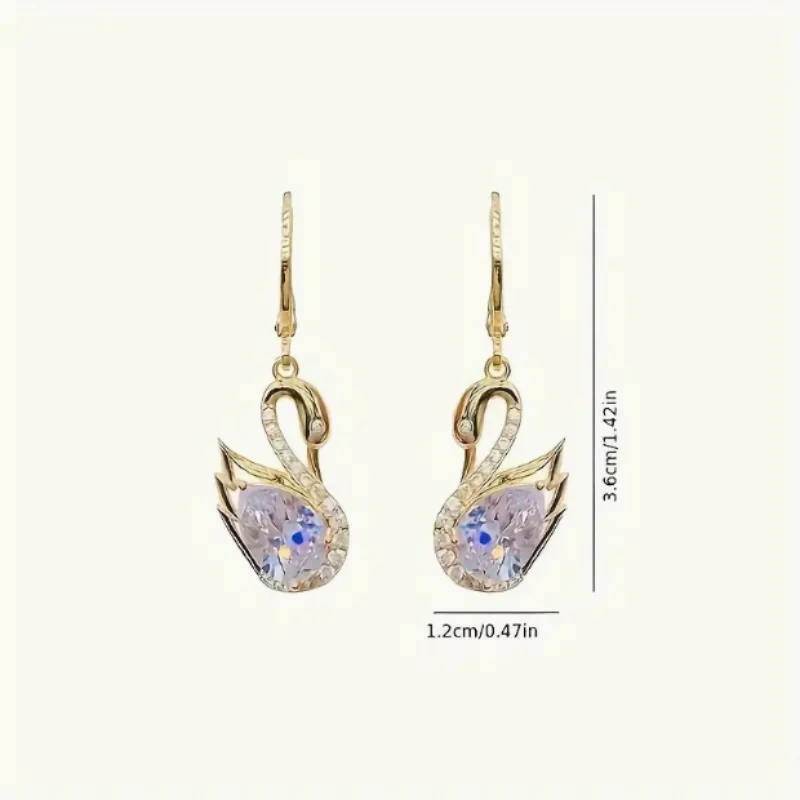 1 pair of luxurious and elegant Golden Swan earrings, dazzling, synthetic crystal, suitable for daily wear, parties and gifts