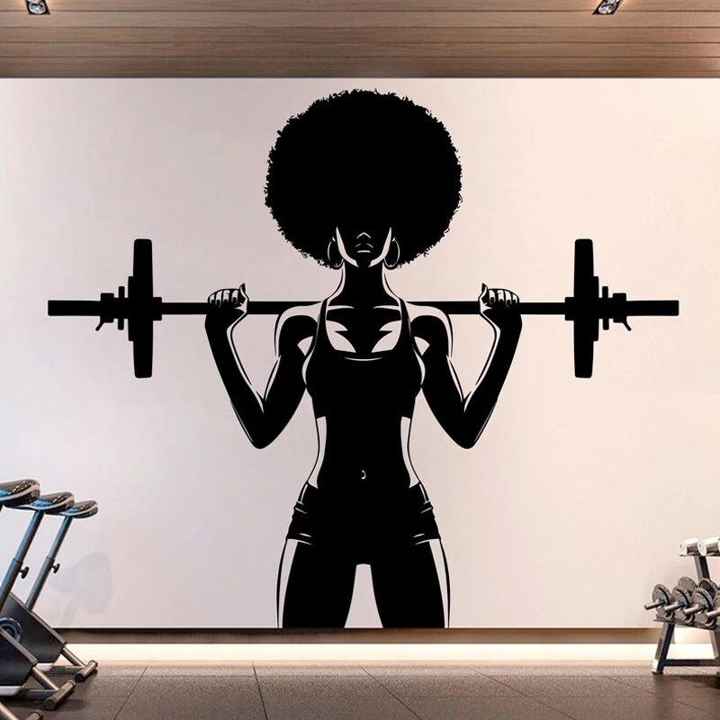 Girl Power fitness Quote Decor Gym Wall Decal Afro Workout Art Vinyl Stickers Bedroom Gym Workout Girl Motivation Crossfit  E614