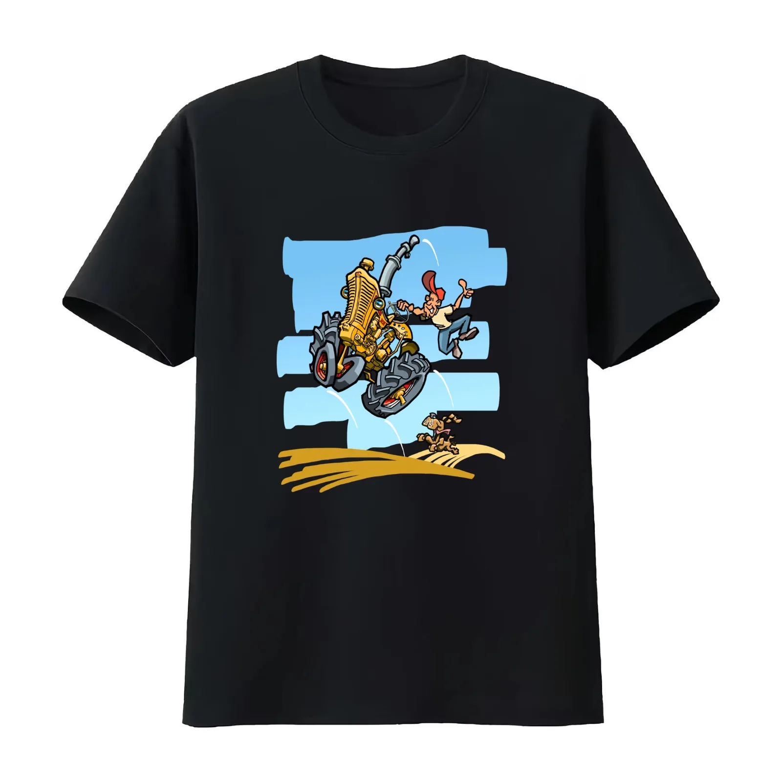 Happy Gold Tractor T-Shirt Summer Casual Cotton Tee Oversized Streetwear Tops Vintage Graphic Print Loose Fit Short Sleeve