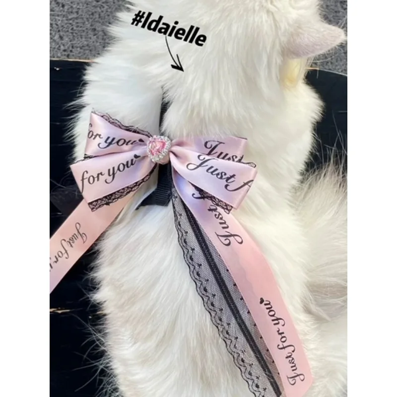 Royi Store Lace Peach Heart Leash Anti-break Free Go Out Walk Cat Rope Chest Strap Kitten Bowknot