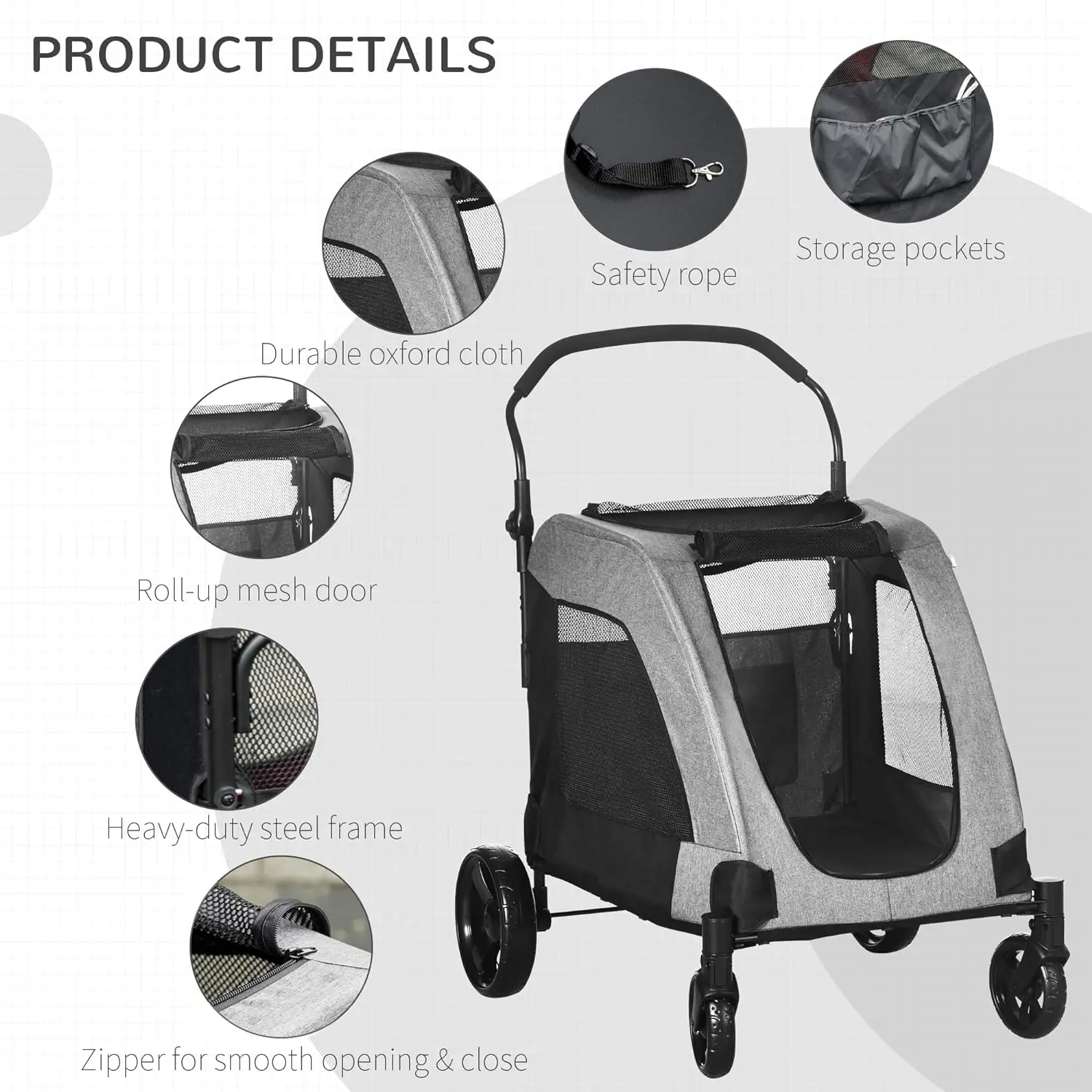 PawHut Dog Stroller para Médios e Grandes Cães, 4 Rodas, Folding Pet Cat, Rodas Universais, Cesta De Armazenamento, Segurança