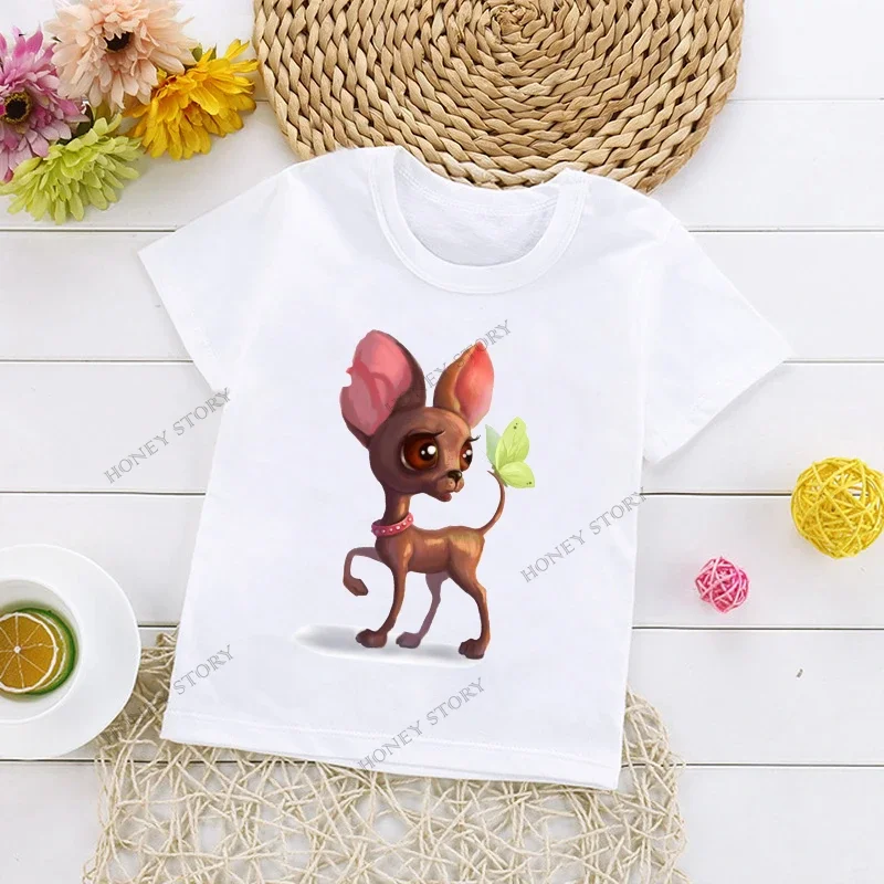 Chihuahua Dog Kids T-Shirt  Summer Children's Cartoon Dog Chihuahua Printed Children's T-shirt Hello Kitty Clothes Tops Tee