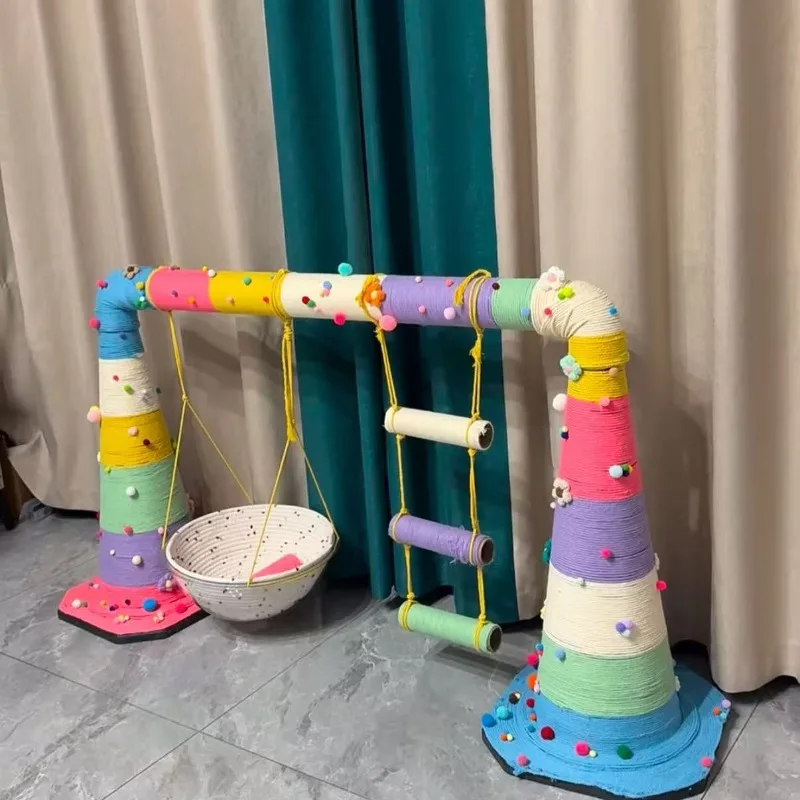 DIY cat climbing frame dopamine cat scratching board barricade transformation high value hammock cat nest homemade ice cream