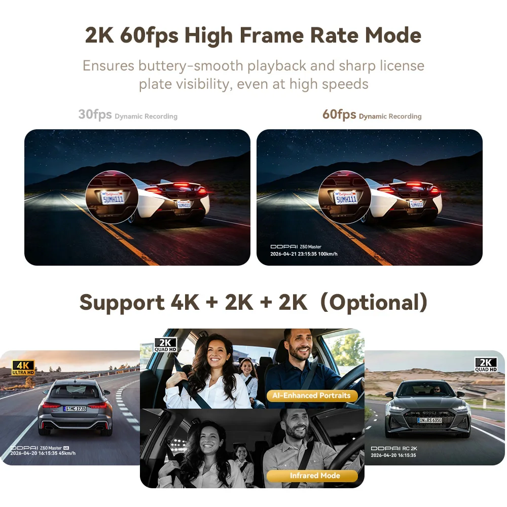 【New】DDPAI Z60Master Dual Dash Cam 4K+2K 2/3 Channel Front and Rear HDR Night Vision WiFi6 GPS ADAS Dash Camera DVR Car Dashcam